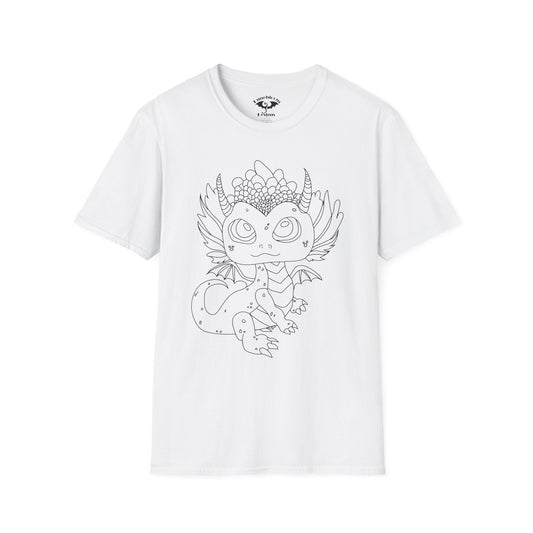 Cute Dragon Coloring T-Shirt - Unisex Softstyle Tee for Kids and Adults